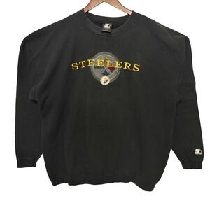 Vintage Starter Pittsburgh Steelers Sweatshirt Mens 2XL Black Embroidered USA